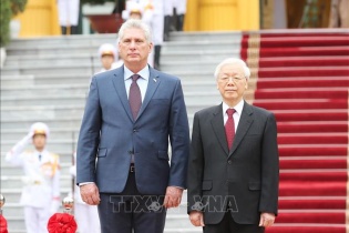 Lễ đón Chủ tịch HĐNN và HĐBT Cuba thăm hữu nghị chính thức Việt Nam