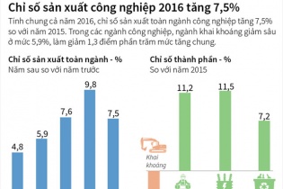 [Infographic] Chỉ số sản xuất công nghiệp 2016 tăng 7,5%