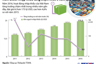 [Infographic] Năm 2016: Nhập khẩu tăng chậm nhất 6 năm qua
