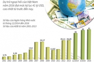 [Infographic] Lần đầu tiên Việt Nam có 41 tỷ USD dự trữ ngoại hối