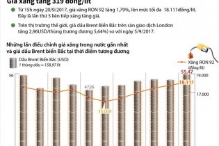 [Infographic] Giá xăng tăng 319 đồng/lít