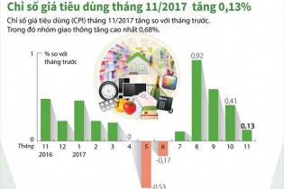 [Infographic] Chỉ số giá tiêu dùng tháng 11/2017 tăng 0,13%