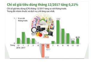 [Infographic] Chỉ số giá tiêu dùng tháng 12/2017 tăng 0,21%