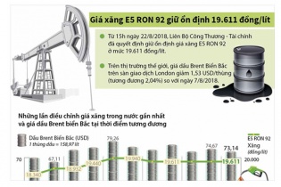 [Infographic] Giá xăng E5 RON 92 giữ ổn định 19.611 đồng/lít