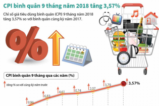 [Infographic] CPI bình quân 9 tháng năm 2018 tăng 3,57%