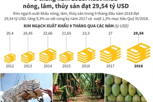 [Infographic] 9 tháng năm 2018: Xuất khẩu nông, lâm, thủy sản đạt 29,54 tỷ USD 