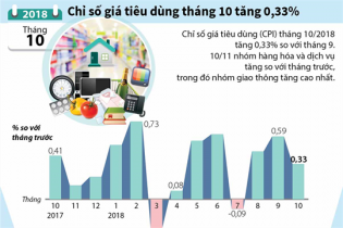 [Infographic] Chỉ số giá tiêu dùng tháng 10/2018 tăng 0,33%