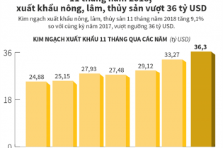 [Infographic] 11 tháng năm 2018, xuất khẩu nông, lâm, thủy sản vượt 36 tỷ USD