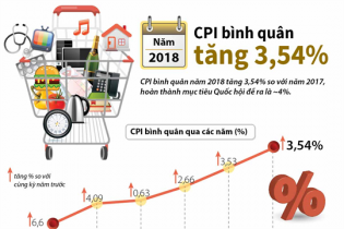 [Infographic] CPI bình quân năm 2018 tăng 3,54%
