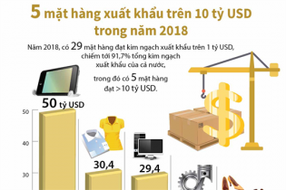 [Infographic] 5 mặt hàng xuất khẩu trên 10 tỷ USD trong năm 2018
