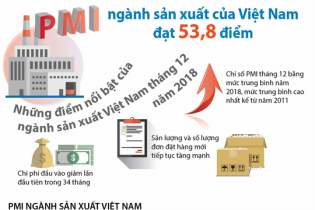 [Infographic] PMI ngành sản xuất của Việt Nam đạt 53,8 điểm