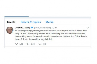 Ông Donald Trump viết tweet thể hiện sự lạc quan trước cuộc gặp với ông Kim Jong Un