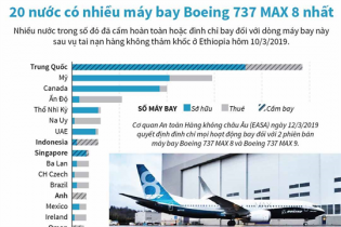 [Infographic] 20 nước đang sở hữu nhiều máy bay Boeing 737 MAX 8 nhất