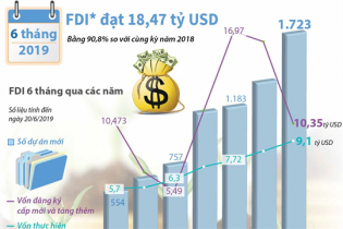 [Infographic] 6 tháng đầu năm, vốn FDI vào Việt Nam đạt hơn 18 tỷ USD