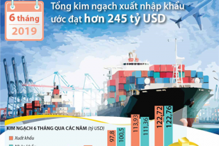[Infographic] 6 tháng, tổng kim ngạch xuất nhập khẩu ước đạt hơn 245 tỷ USD