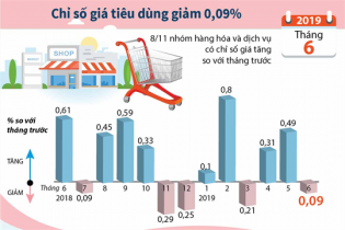 [Infographic] Chỉ số giá tiêu dùng tháng 6/2019 giảm 0,09%