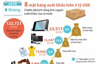[Infographic] 6 tháng, có 8 mặt hàng xuất khẩu có kim ngạch trên 3 tỷ USD