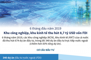 [Infographic] 6 tháng, các khu công nghiệp và khu kinh tế thu hút 8,7 tỷ USD vốn FDI