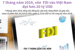 [Infographic] 7 tháng, vốn FDI vào Việt Nam đạt hơn 20 tỷ USD