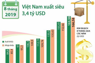 [Infographic] Xuất siêu 3,4 tỷ USD sau 8 tháng