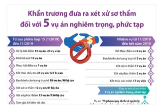 [Infographic] Khẩn trương đưa ra xét xử sơ thẩm đối với 5 vụ án nghiêm trọng, phức tạp