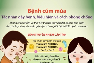 [Infographic] Bệnh cúm mùa: Tác nhân gây bệnh, biểu hiện và cách phòng chống