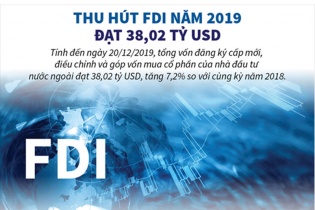 [Infographic] Thu hút FDI năm 2019 đạt 38,02 tỷ USD