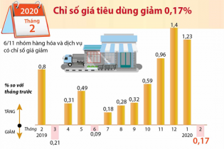 [Infographic] Tháng 2/2020, CPI giảm 0,17%