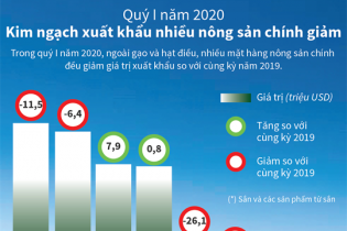 [Infographic] Quý I/2020, kim ngạch xuất khẩu nhiều nông sản chính giảm