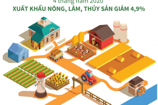 [Infographic] 4 tháng năm 2020, xuất khẩu nông, lâm, thủy sản giảm 4,9%