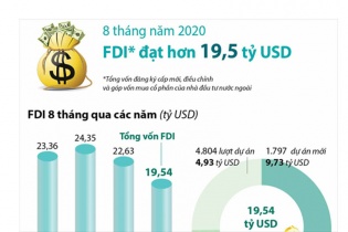 [Infographic] 8 tháng, Việt Nam thu hút hơn 19,5 tỷ USD vốn FDI