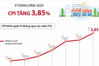 [Infographic] CPI bình quân 9 tháng năm 2020 tăng 3,85%