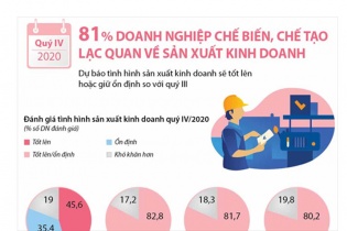 [Infographic] 81% doanh nghiệp chế biến, chế tạo lạc quan về sản xuất kinh doanh quý IV/2020