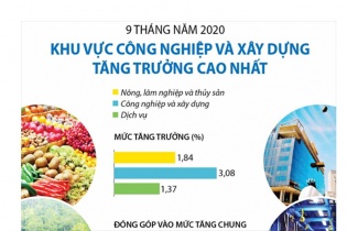 [Infographic] 9 tháng năm 2020, khu vực công nghiệp và xây dựng tăng trưởng cao nhất