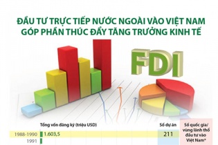 [Infographic] Đầu tư trực tiếp nước ngoài vào Việt Nam góp phần thúc đẩy tăng trưởng kinh tế