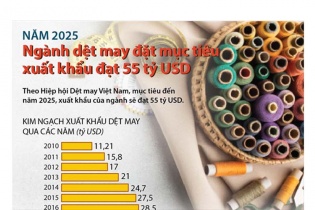 [Infographic] Năm 2025, ngành dệt may đặt mục tiêu xuất khẩu đạt 55 tỷ USD