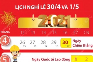 [Infographic] Lịch nghỉ lễ 30/4 và 1/5/2021