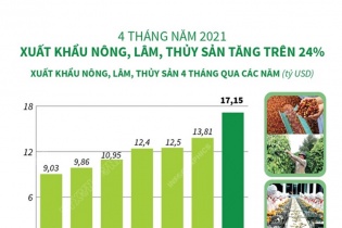 [Infographic] 4 tháng năm 2021, xuất khẩu nông, lâm, thủy sản tăng trên 24%