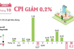 [Infographic] CPI tháng 10/2021 giảm 0,2%