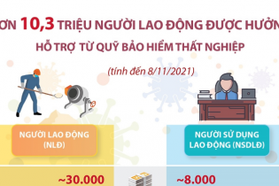[Infographic] Hơn 10,3 triệu người lao động được hưởng hỗ trợ từ Quỹ Bảo hiểm thất nghiệp