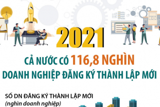 [Infographic] Năm 2021, cả nước có 116.800 doanh nghiệp đăng ký thành lập mới