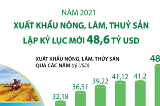 [Infographic] Năm 2021, xuất khẩu nông, lâm, thủy sản lập kỷ lục mới 48,6 tỷ USD