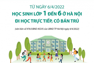 [Infographic] Hà Nội: Học sinh từ lớp 1 đến lớp 6 đi học trực tiếp có bán trú từ 6/4/2022