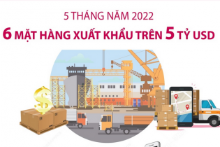 [Infographic] 5 tháng năm 2022, có 6 mặt hàng xuất khẩu trên 5 tỷ USD