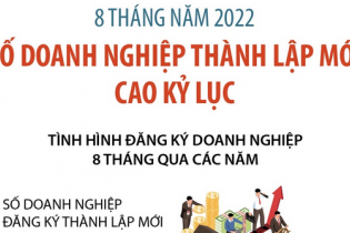 Số doanh nghiệp thành lập mới cao kỷ lục sau 8 tháng năm 2022