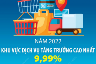 Năm 2022, khu vực dịch vụ tăng trưởng với tốc độ tăng đạt 9,99%