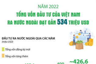 Năm 2022, tổng vốn đầu tư của Việt Nam ra nước ngoài đạt gần 534 triệu USD