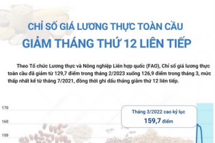 Chỉ số giá lương thực toàn cầu giảm tháng thứ 12 liên tiếp