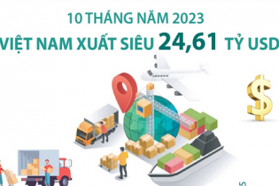 Việt Nam xuất siêu 24,61 tỷ USD sau 10 tháng năm 2023