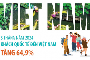 Khách quốc tế đến Việt Nam tăng 64,9% sau 5 tháng năm 2024